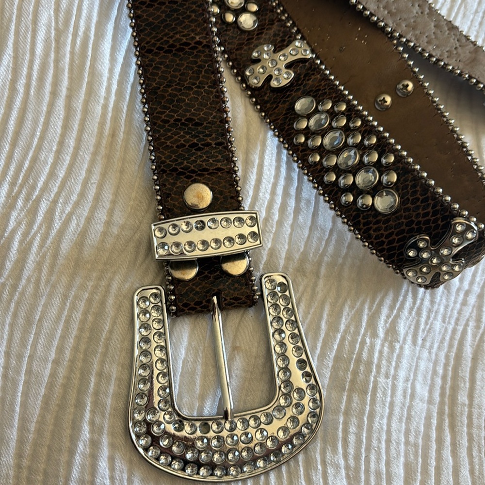 Western Buckle leather Rhinestone Belt 90s Y2K Cowboy